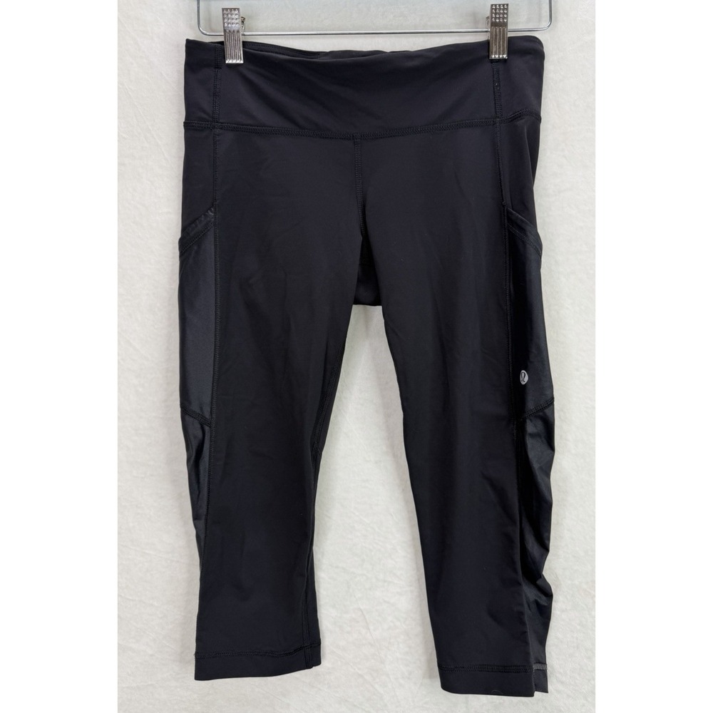 Lululemon Run Pace Black Capri Leggings with Side Pockets Size 6